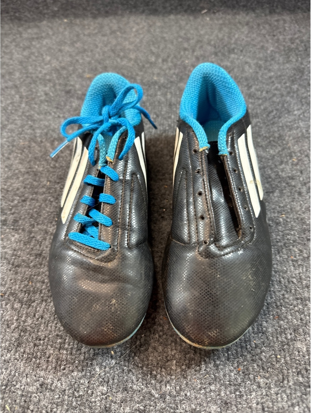Adidas Kids Soccer Cleats Size 4 Black Blue White Lace Up Outdoor Shoes